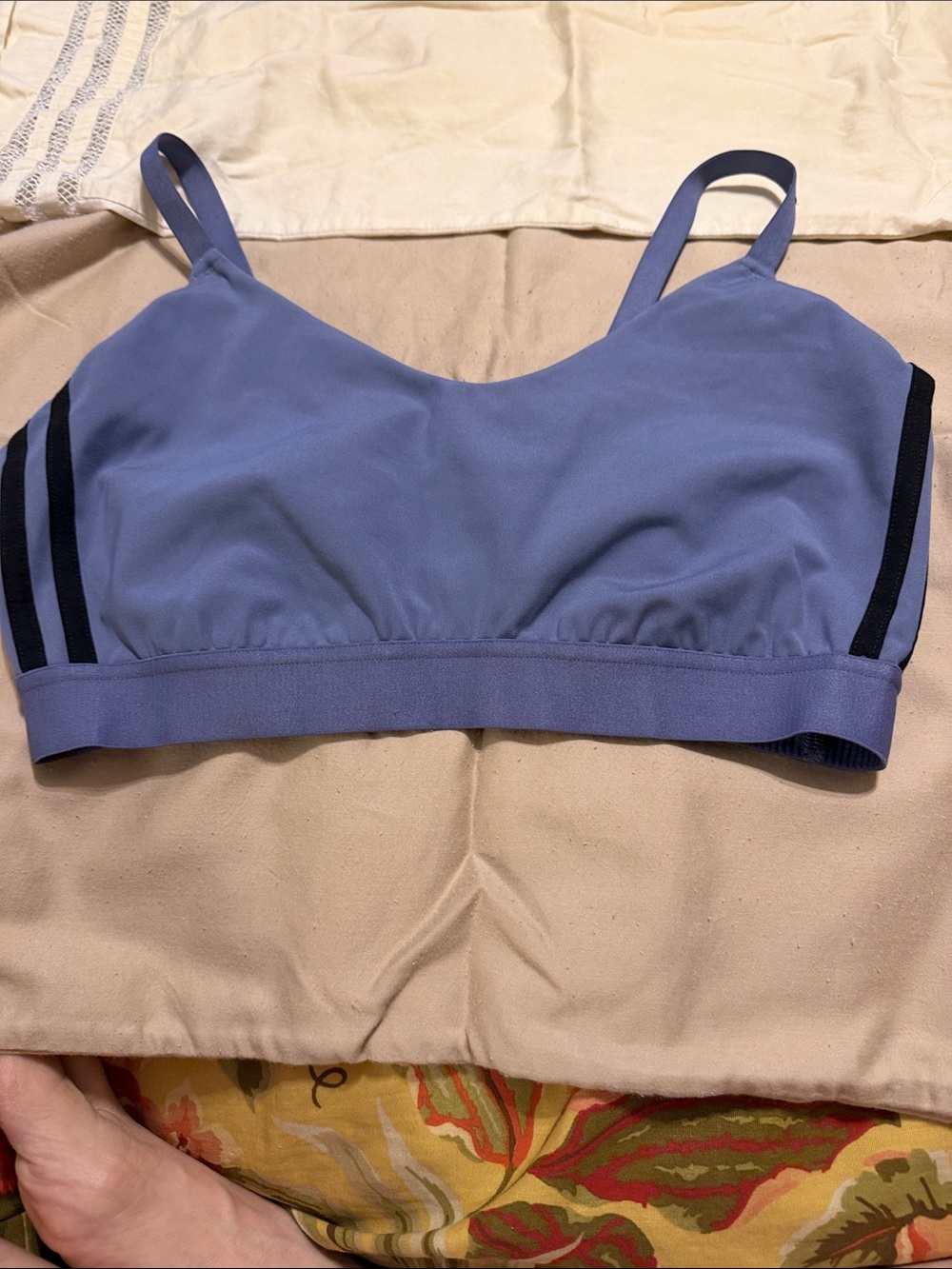adidas Lavender Sports Bra with Black Stripes